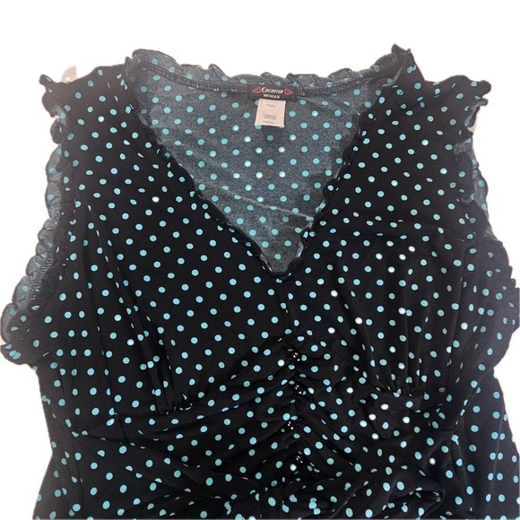 Cocomo Woman Blouse Womens 1X Black Green Polka Dots Casual Career Flowy Top - Picture 7 of 9